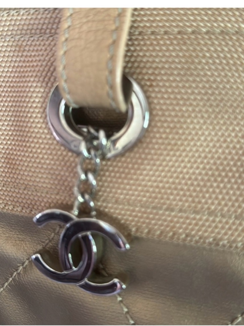 Chanel Paris-Biarritz Tote | Gold Nylon Canvas | CC Charm | Quilted - Picture 3 of 9